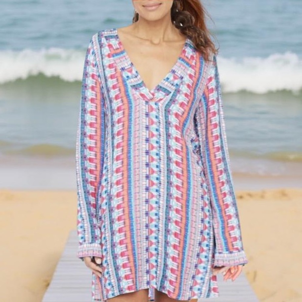 La Blanca Global Jive Long Sleeve Tunic Cover Up In Bird of Paradise Small NWT